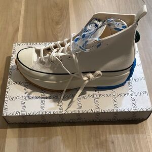JW ANDERSON White and Blue High-Top Sneakers